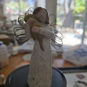 Willow Tree Angel Figurine Holding Cat - White and Brown